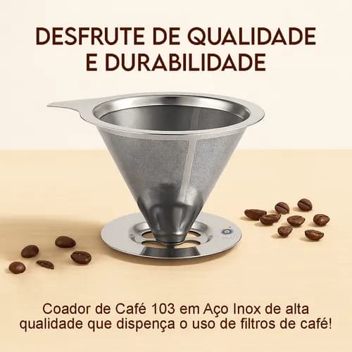 Coador Filtro De Café 103 Em Aço Inox Reutilizável Econômico Ecológico Sustentável Resistente Alta Qualidade Preparo Uniforme De Bebida Saborosa Fácil De Limpar Cozinha Completa Ponte Lar Utilidades