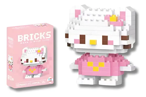 Mini Bloco De Montar Hello Kitty Rosa 142 Peças - Bricks 142 Mini Bloco De Montar Hello Kitty Desenho 142 Peças - Rosa