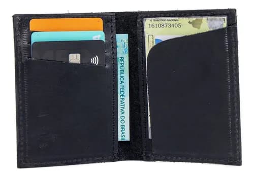 Carteira Masculina Slim Porta Cartão Em Couro Legitimo Use Young Couro Preto Lisa