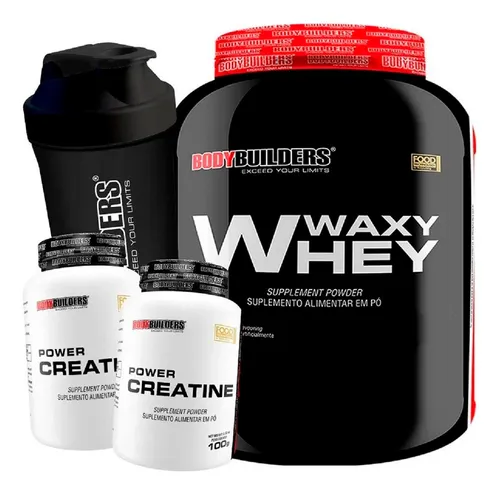 Kit Whey Protein 2kg + 2x Creatina + Shaker Sabor Chocolate