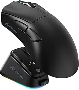 ATTACK SHARK V3 Pro Mouse Gamer Sem Fio Ultraleve 62g com Base de Carregamento Magnética RGB, Sensor 25K DPI, 1000Hz, Bluetooth/2.4G/USB-C, Programável para PC Mac, Preto