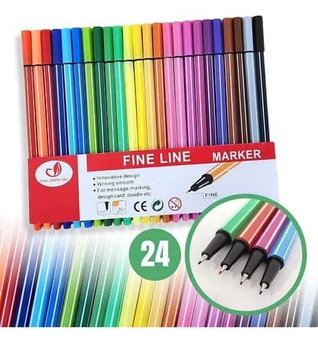 Kit Caneta Fine Line Cores Ponta Fina 0.4mm Cor Da Ti Tinta Kit 24 cores CORPO COLORIDO