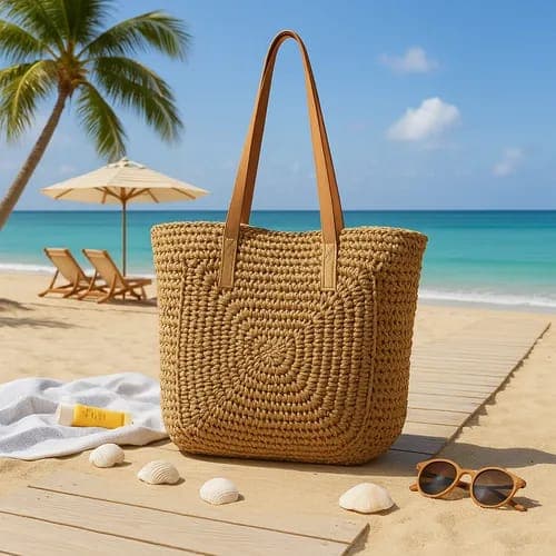 Bolsa Palha Grande Feminina Moda Praia Piscina Viagem Cor Caqui Zíper Verão Artestore