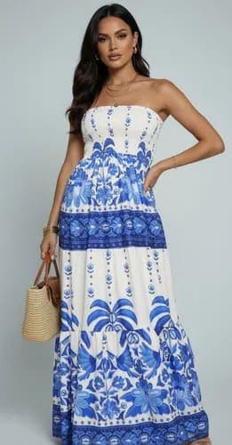 Vestido Estampa Tropical Floral Longo Confortável