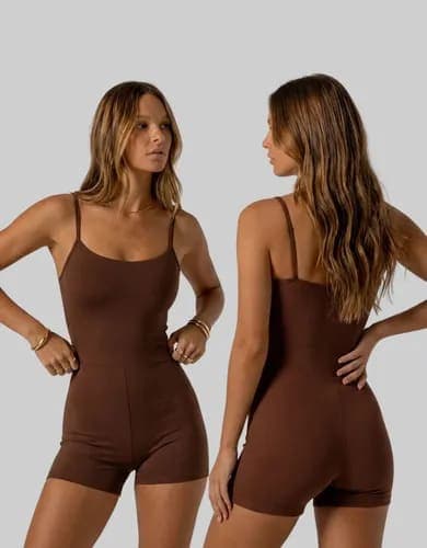 Macaquinho Fitness Suplex Roupa De Academia Feminina Treino Marrom G