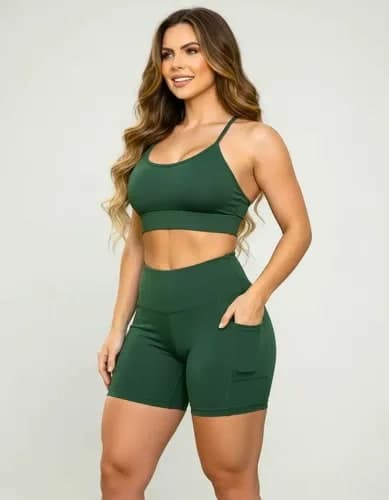 Conjunto Top E Bermuda Academia Com Bolso Zero Transparência