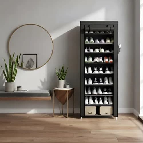 Eps-5062 Organizador Com Zíper 9 Prateleiras Sapateira Estante Preto