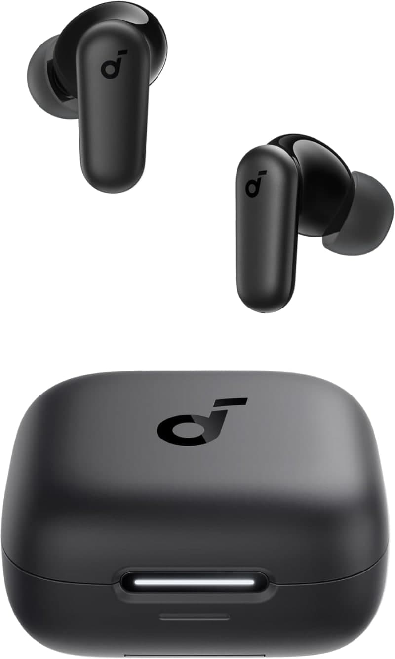 soundcore P30i da Anker, Fone de Ouvido Bluetooth 5.4 com Cancelamento de Ruído Adaptativo, Graves Poderosos, 45H de Reprodução, Estojo 2-em-1 com Suporte para Celular, IP54, Fone sem fio TWS, Preto
