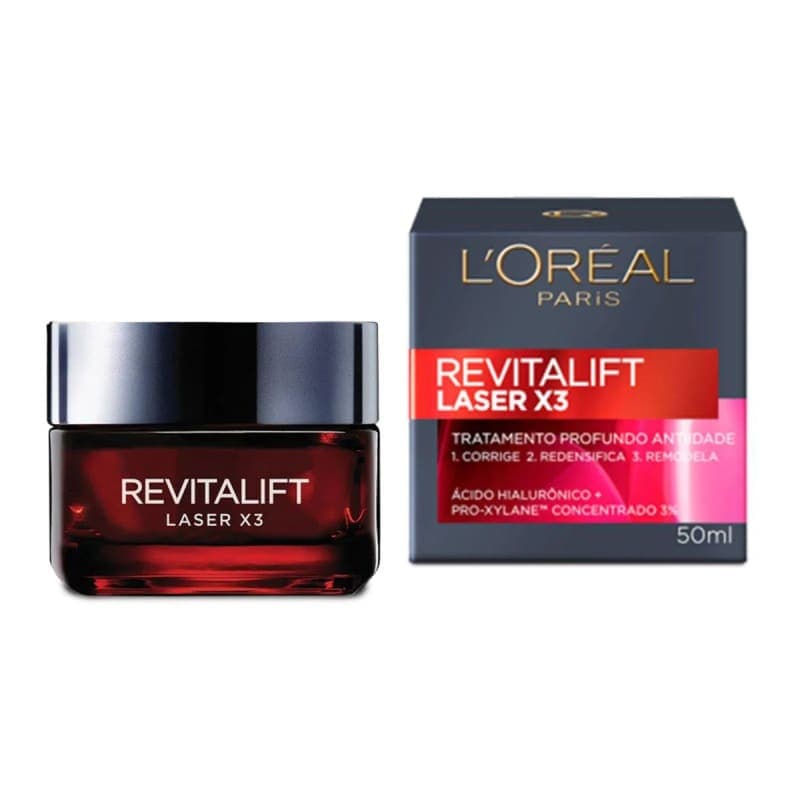 L'Oréal Paris Revitalift Laser X3, Creme Facial Anti-idade, com PRO-XYLANE™ e Ácido Hialurônico, Corrige Rugas Profundas, Combate Flacidez e Redefine o Contorno do Rosto, 50ml
